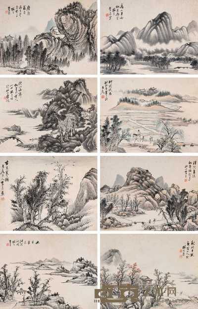 李育 山水 册页 33×42cm×8